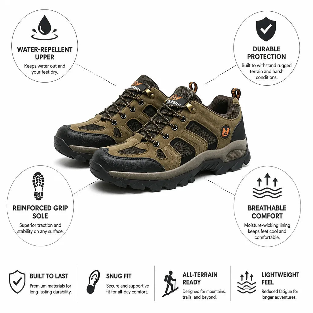 Mountaineering Shoes Water-Repellent Upper Reinforced Grip Sole