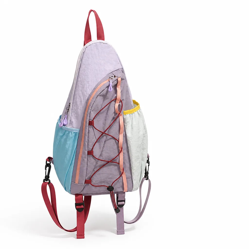 Multi-Compartment Color-Block Sling Backpack