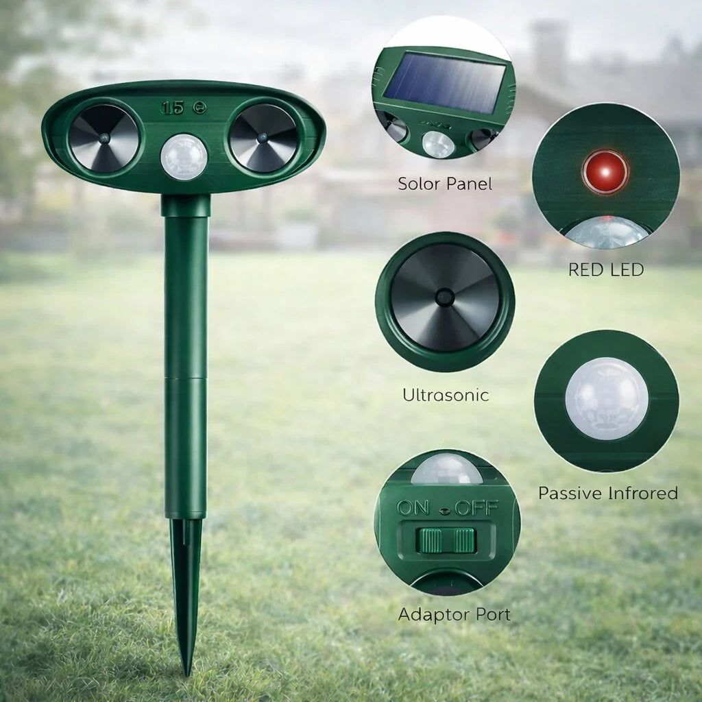 Outdoor Animal Repeller Solar-Powered Motion-Activated Ultrasonic