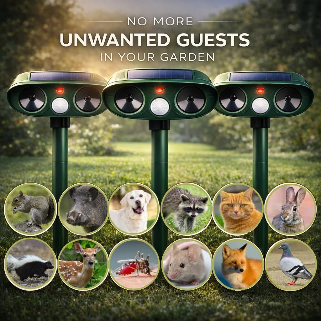 Outdoor Animal Repeller Solar-Powered Motion-Activated Ultrasonic