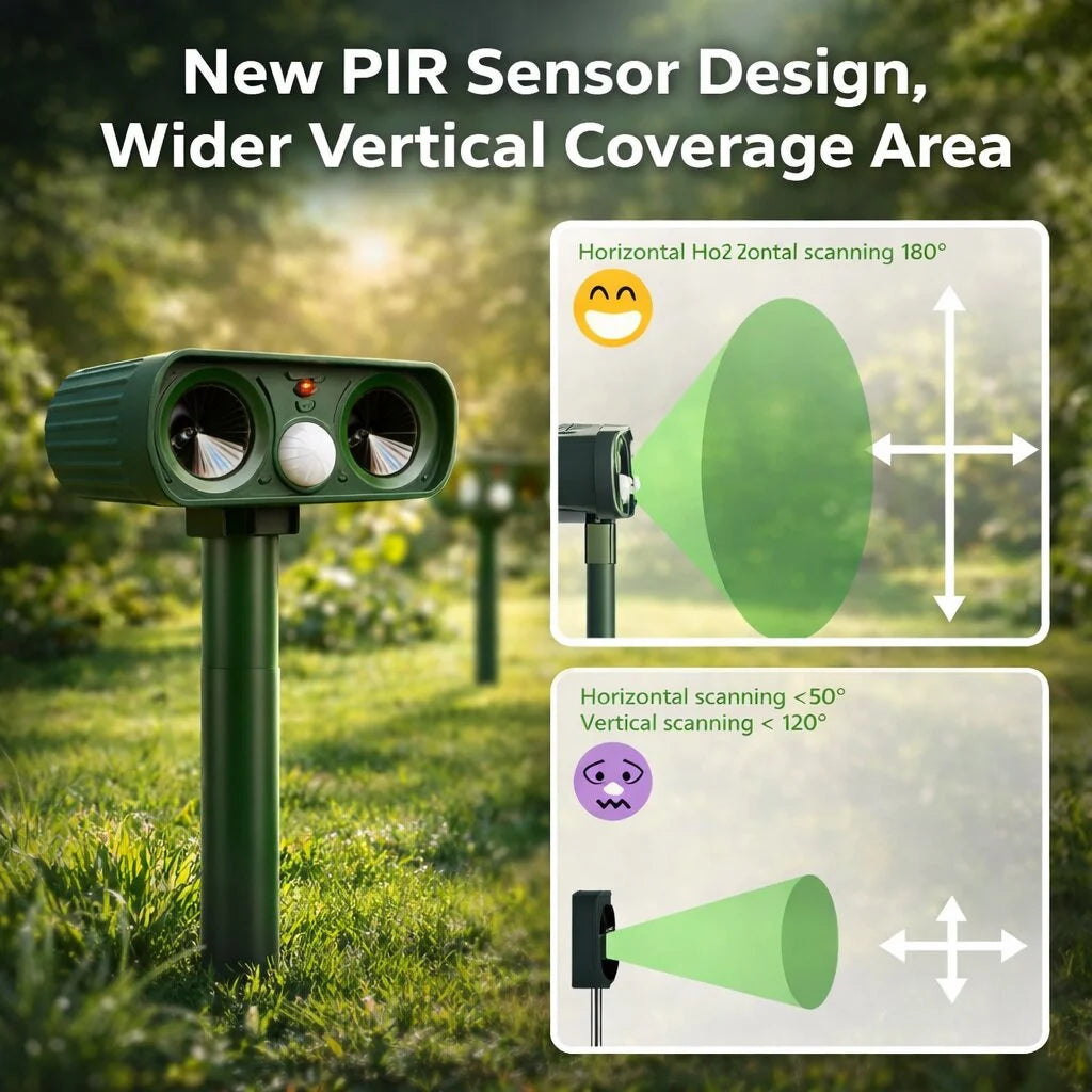 Outdoor Animal Repeller Solar-Powered Motion-Activated Ultrasonic