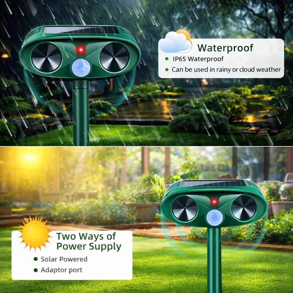 Outdoor Animal Repeller Solar-Powered Motion-Activated Ultrasonic