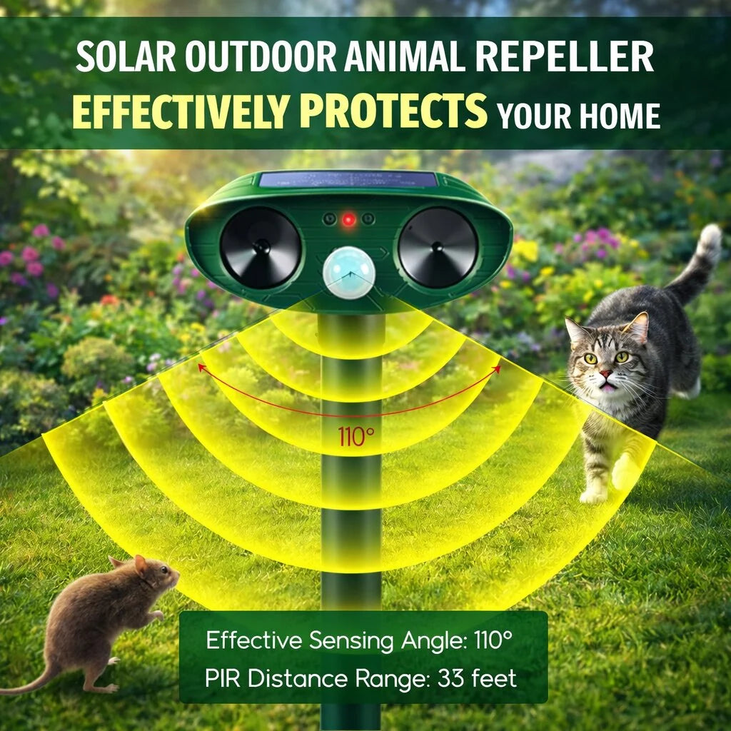 Outdoor Animal Repeller Solar-Powered Motion-Activated Ultrasonic