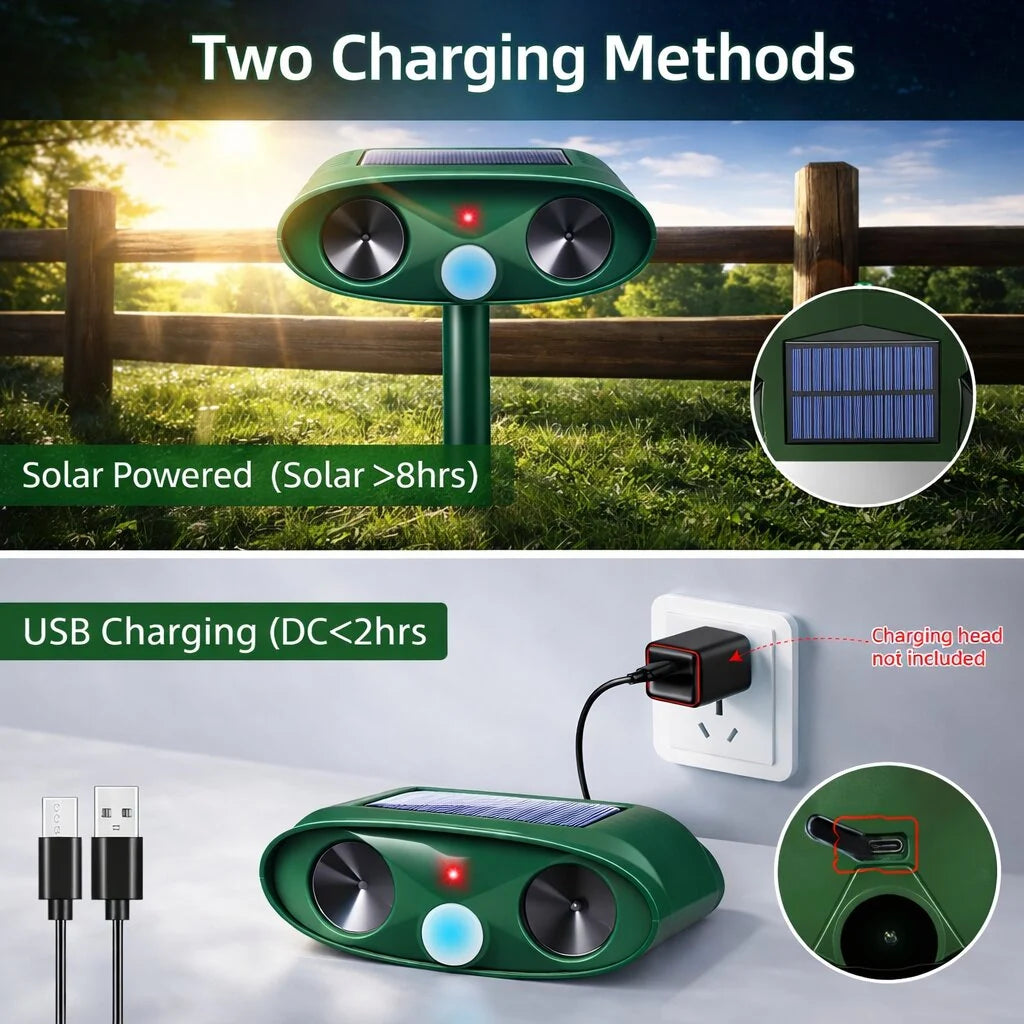 Outdoor Animal Repeller Solar-Powered Motion-Activated Ultrasonic