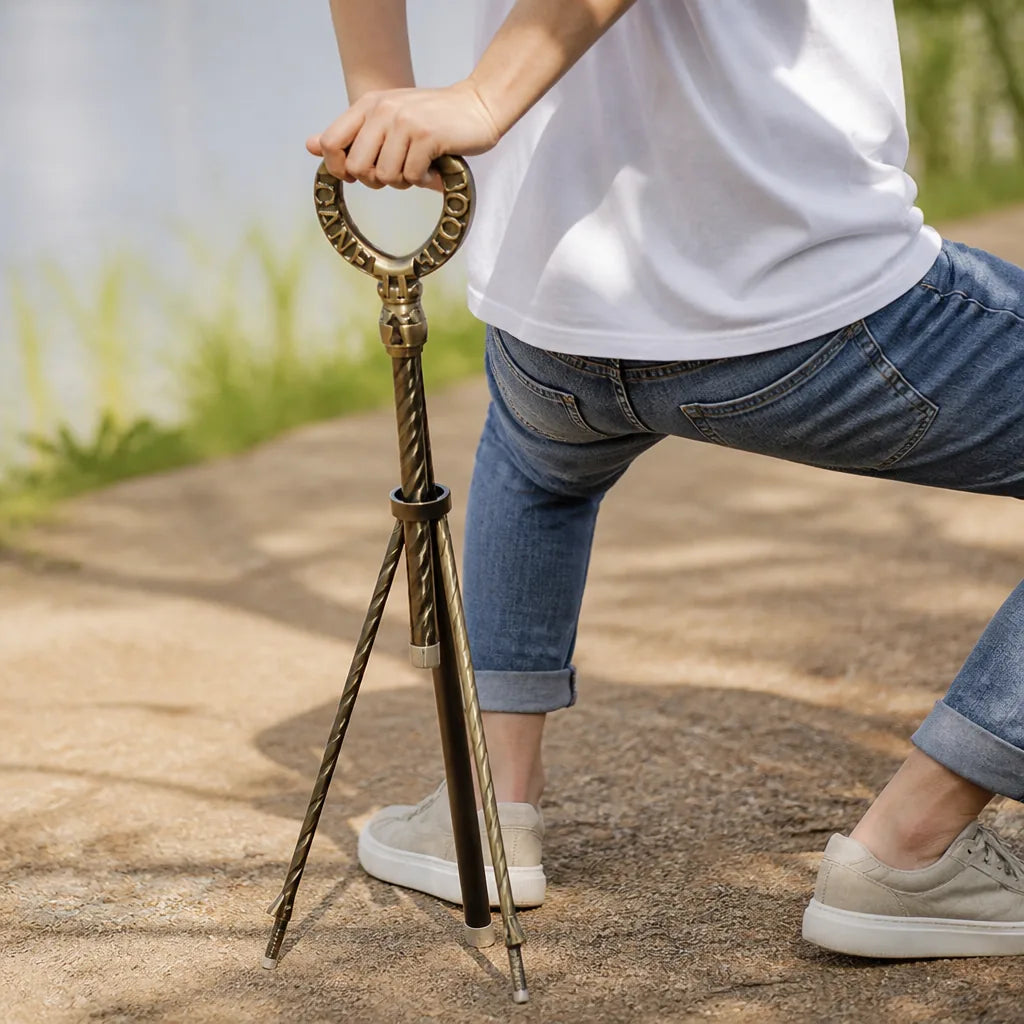Outdoor Foldable Two-in-One Aluminum Alloy Walking Stick Stool