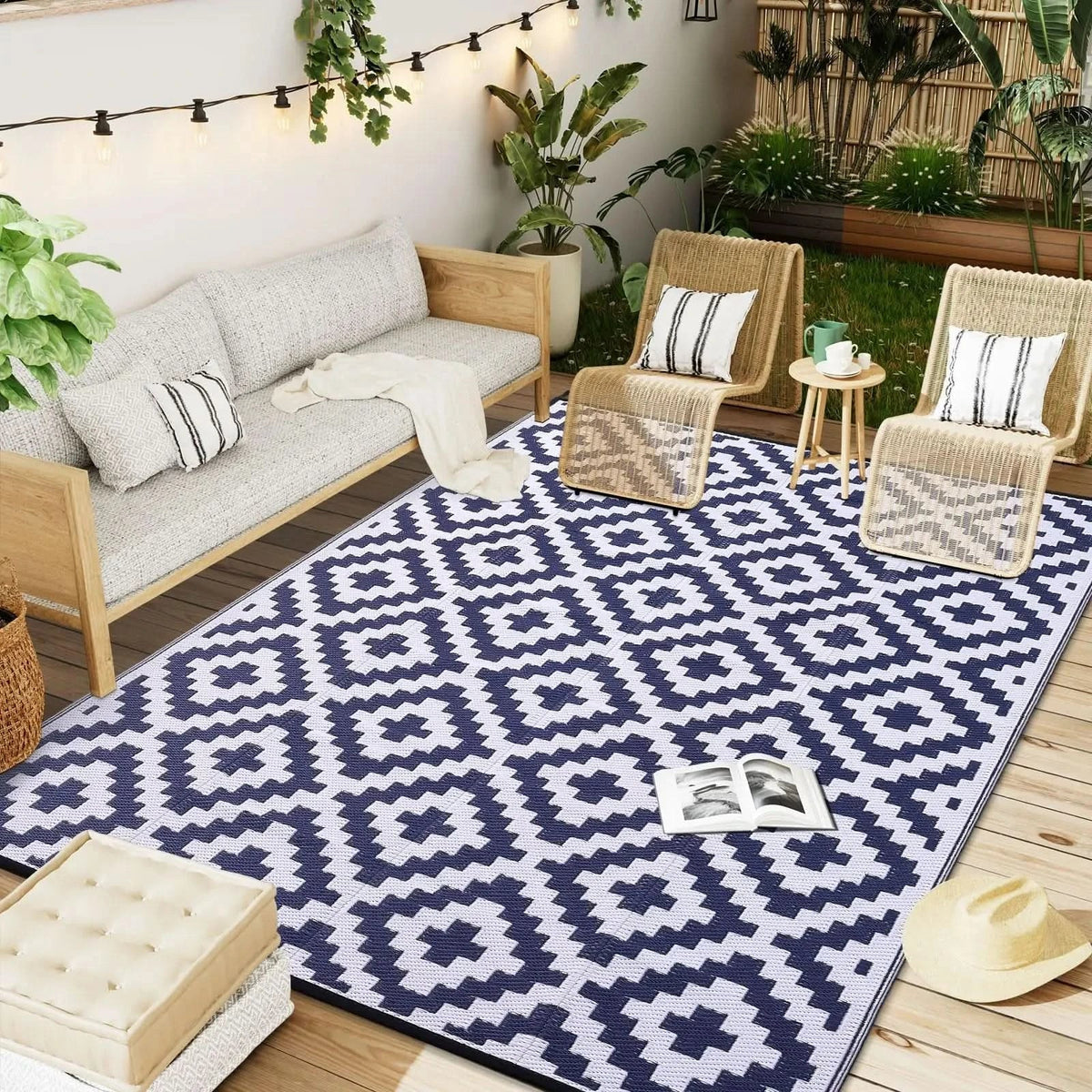 Outdoor Rug Reversible Geometric Waterproof & Non-Slip