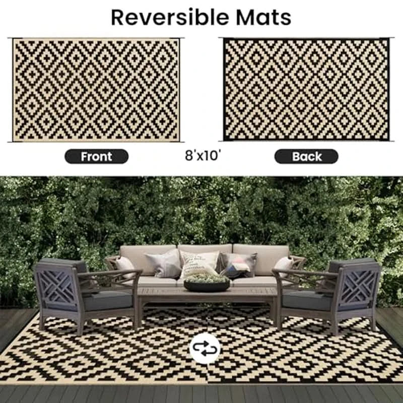 Outdoor Rug Reversible Geometric Waterproof & Non-Slip