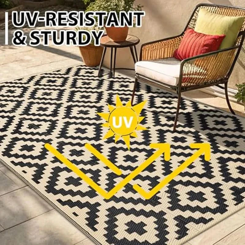 Outdoor Rug Reversible Geometric Waterproof & Non-Slip