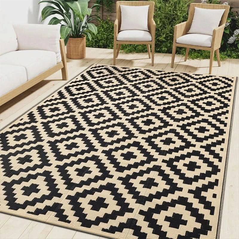 Outdoor Rug Reversible Geometric Waterproof & Non-Slip