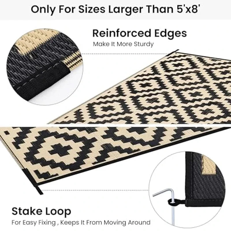 Outdoor Rug Reversible Geometric Waterproof & Non-Slip