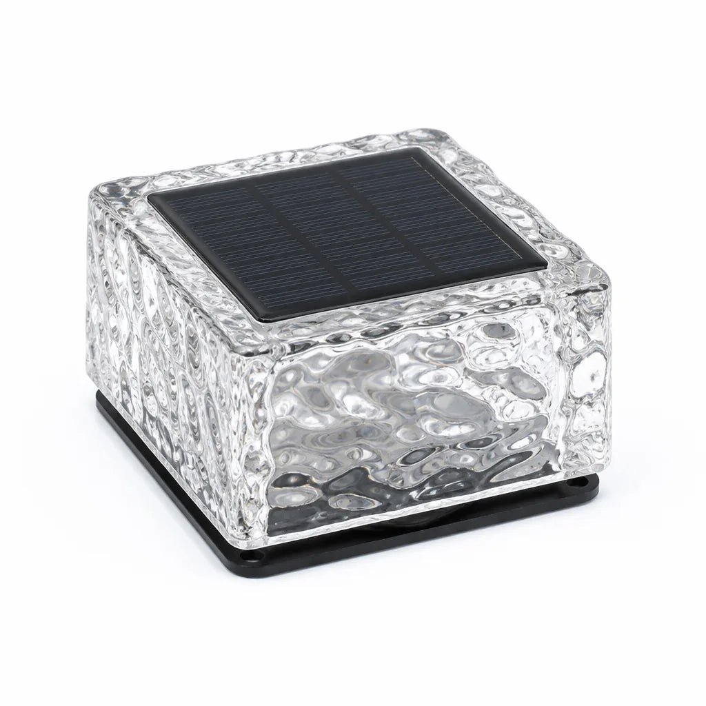 Outdoor Solar LED Ice Cube Brick Glass Shade Light