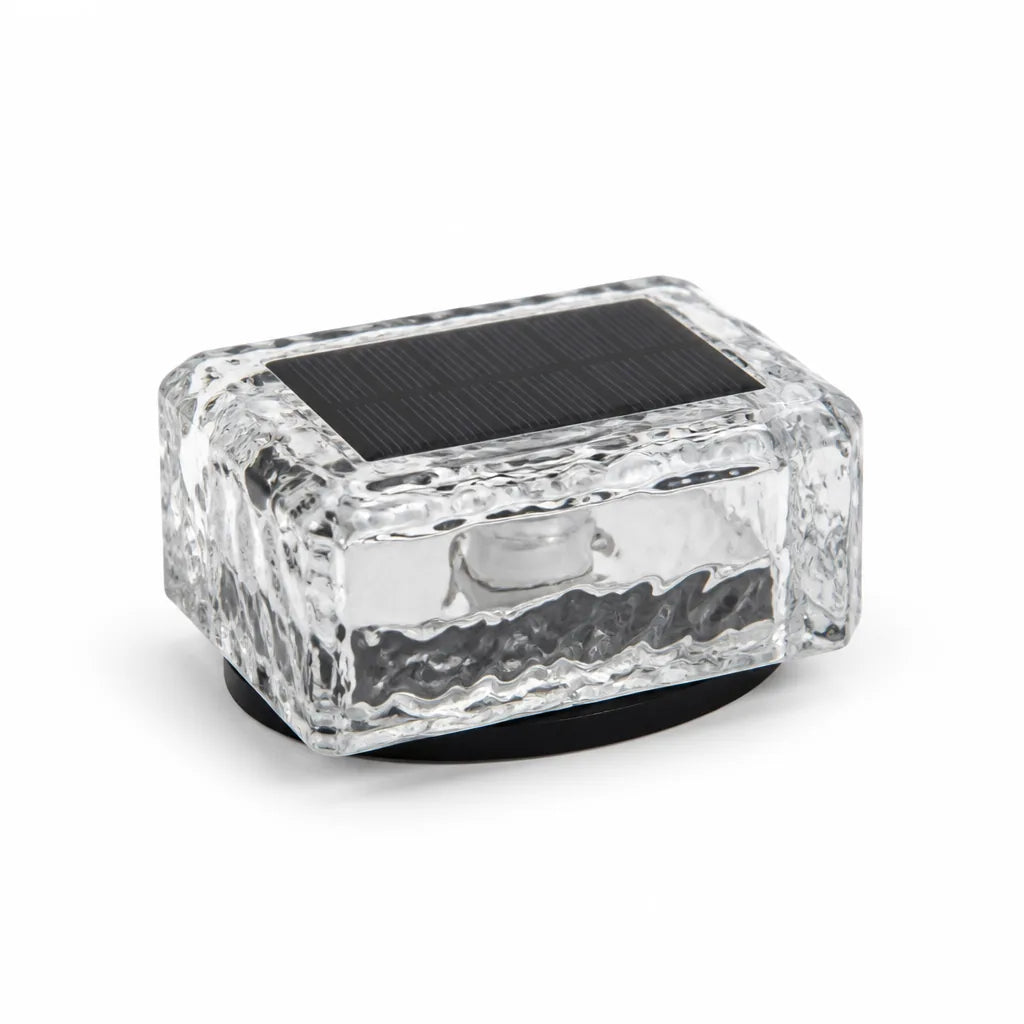 Outdoor Solar LED Ice Cube Brick Glass Shade Light