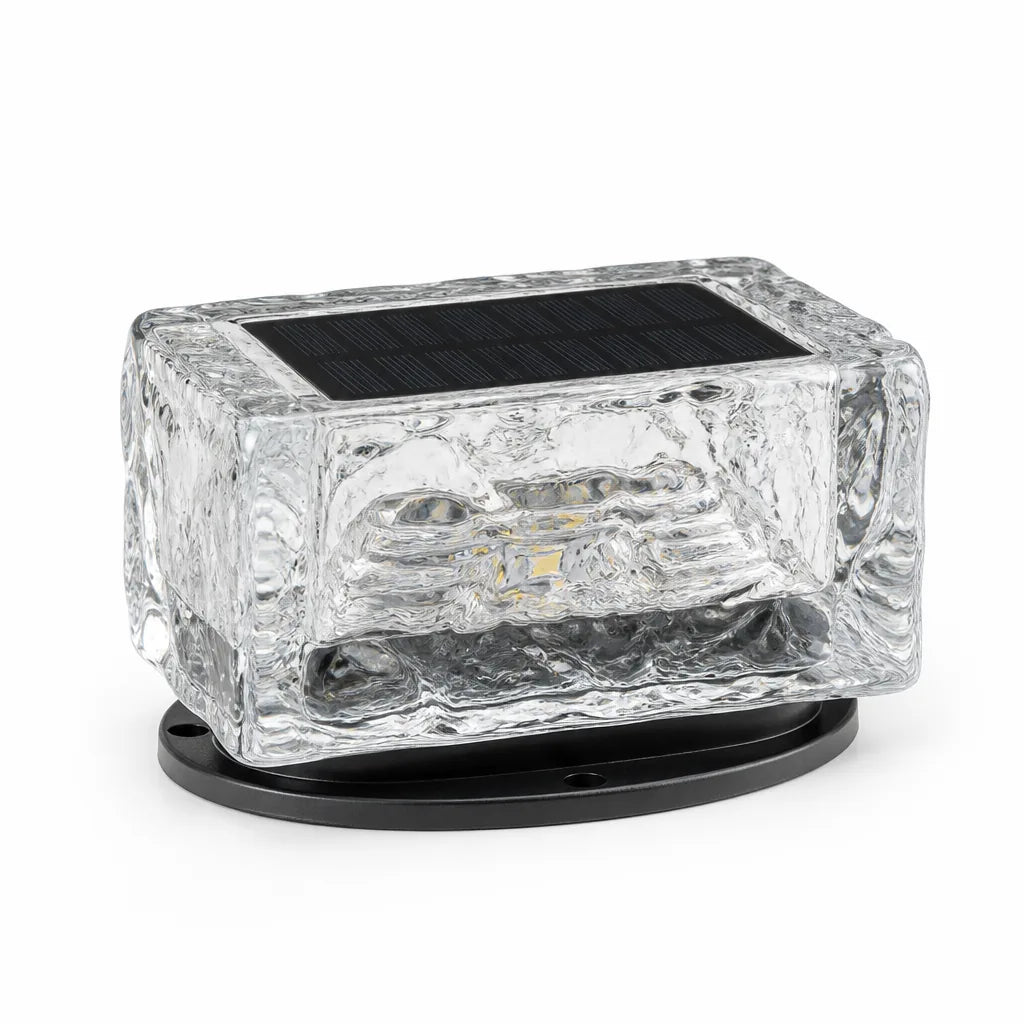 Outdoor Solar LED Ice Cube Brick Glass Shade Light