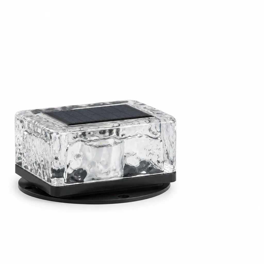 Outdoor Solar LED Ice Cube Brick Glass Shade Light