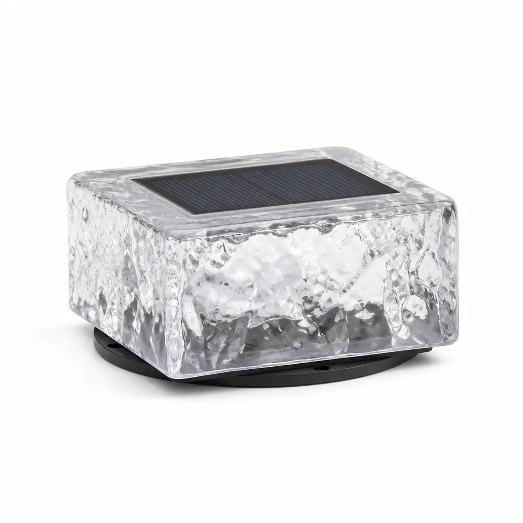 Outdoor Solar LED Ice Cube Brick Glass Shade Light