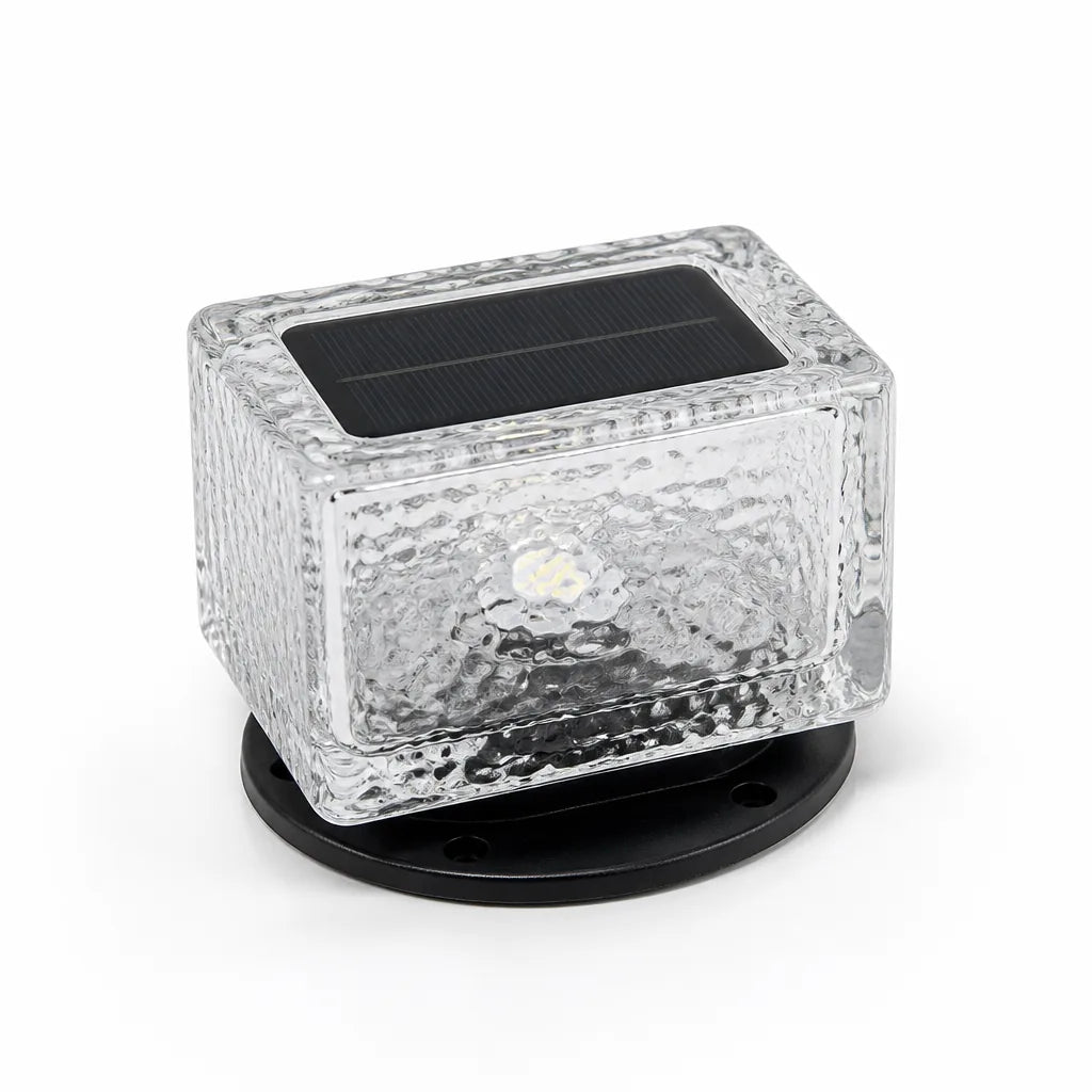 Outdoor Solar LED Ice Cube Brick Glass Shade Light