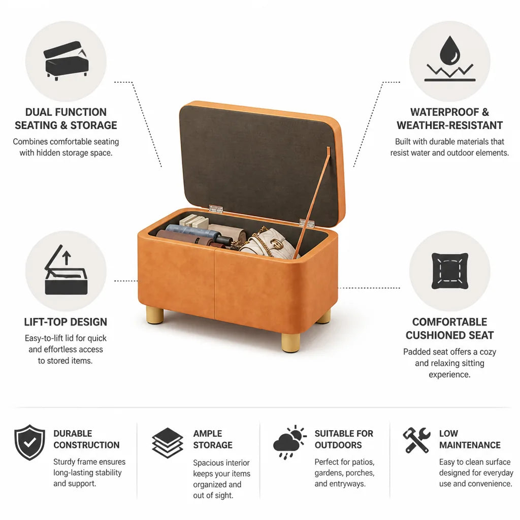 Outdoor Storage Bench Lift-Top Cushioned Seat Waterproof