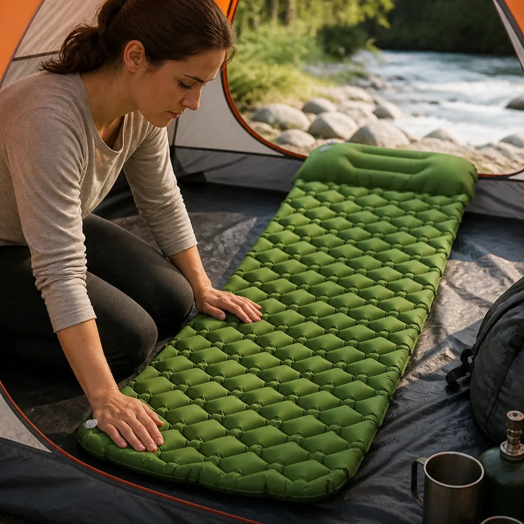 Packable Inflatable Camping Sleeping Pad (Contoured Air-Cell Surface)