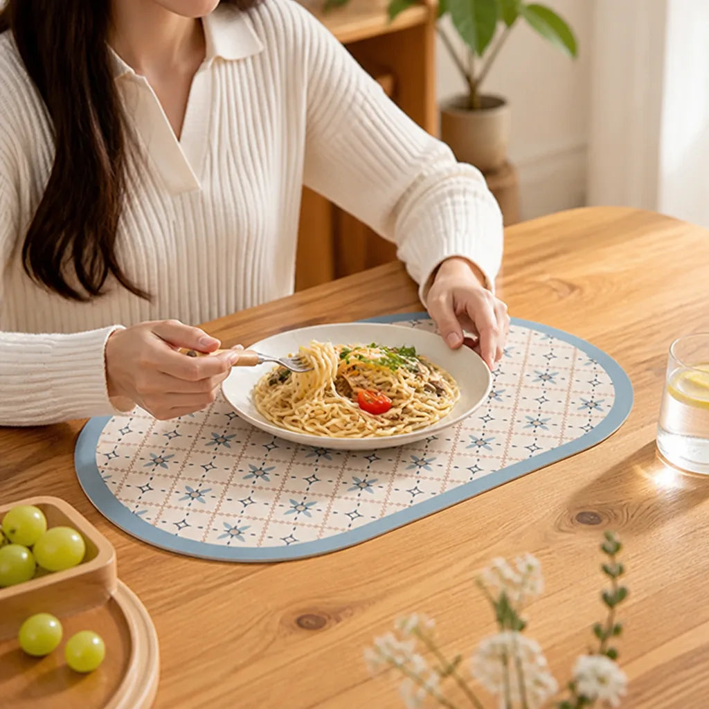 Placemat Oval Vegan Leather Padded Edge Wipeable & Non-Slip