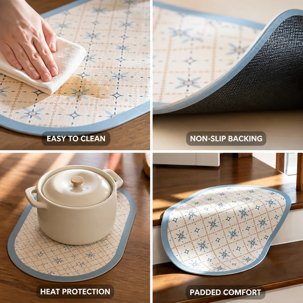 Placemat Oval Vegan Leather Padded Edge Wipeable & Non-Slip