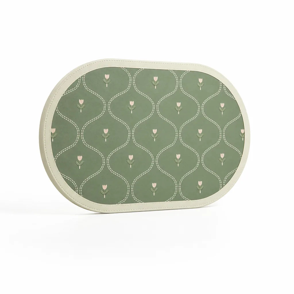 Placemat Oval Vegan Leather Padded Edge Wipeable & Non-Slip