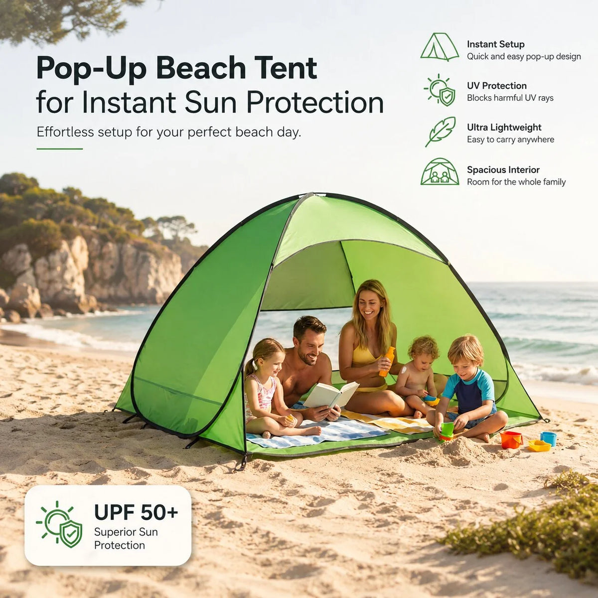 Pop-Up Beach Tent Instant Setup UV Protection