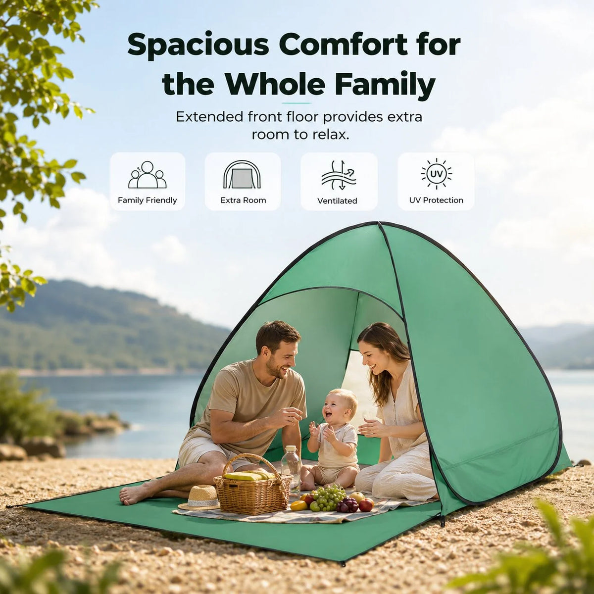 Pop-Up Beach Tent Instant Setup UV Protection