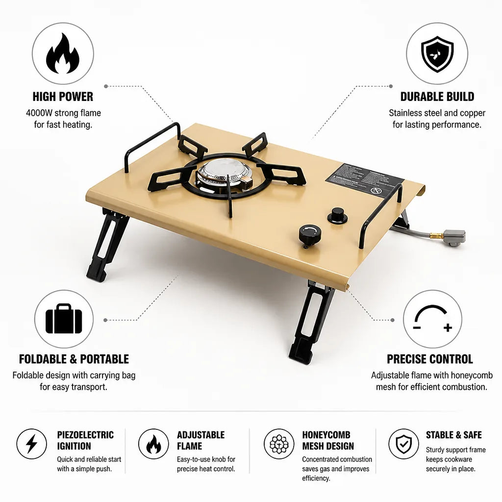Portable Gas Stove 4000W Foldable Stainless Steel