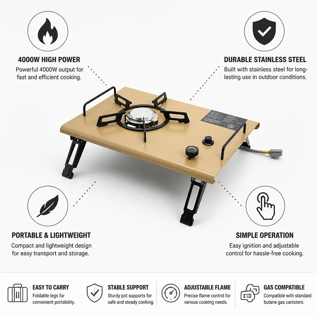 Portable Gas Stove 4000W Stainless Steel Single Burner