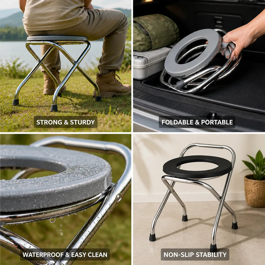 Portable Toilet Chair Foldable Stainless Steel 661 Lb Capacity