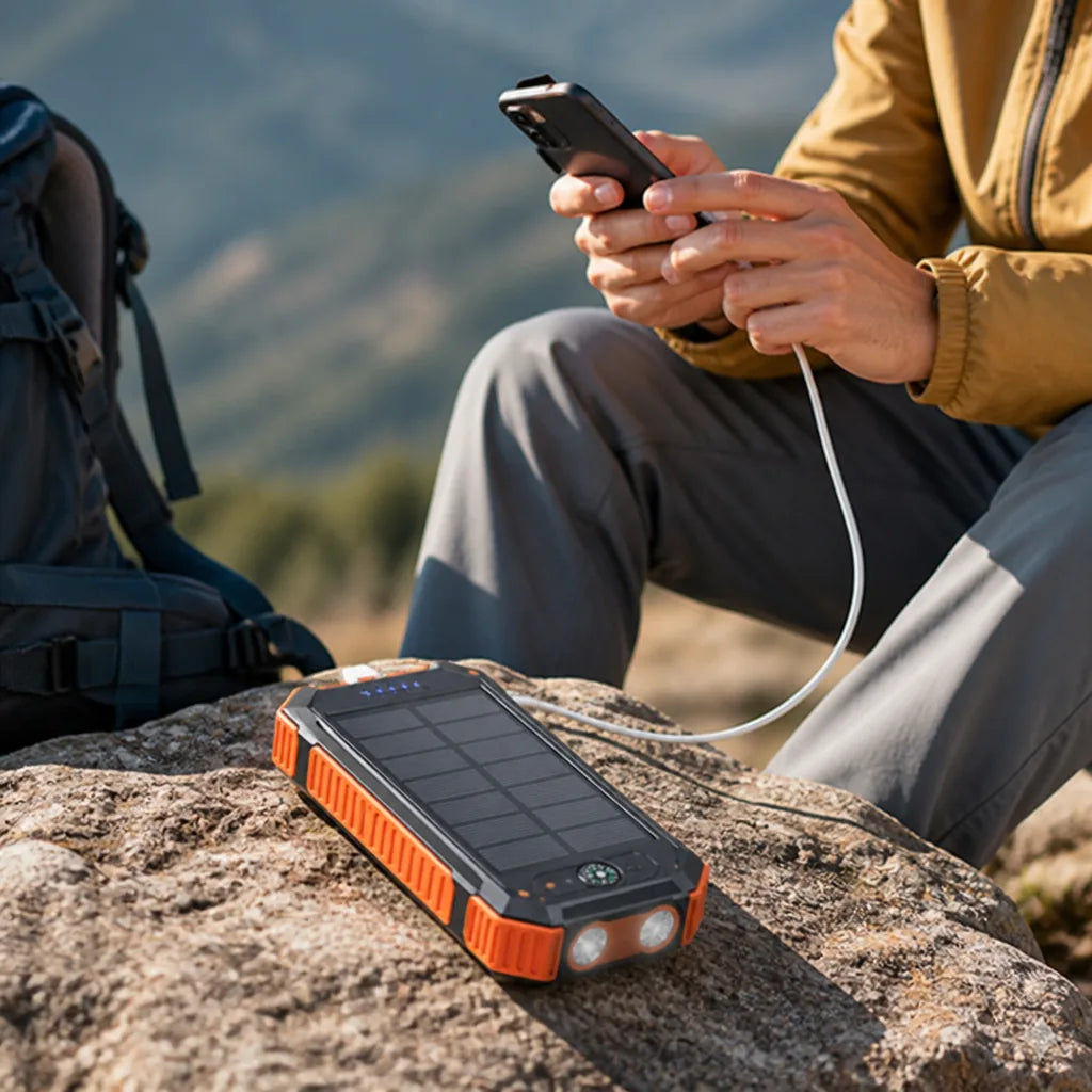 Power Bank 20000 mAh Solar Charging LED & Compass