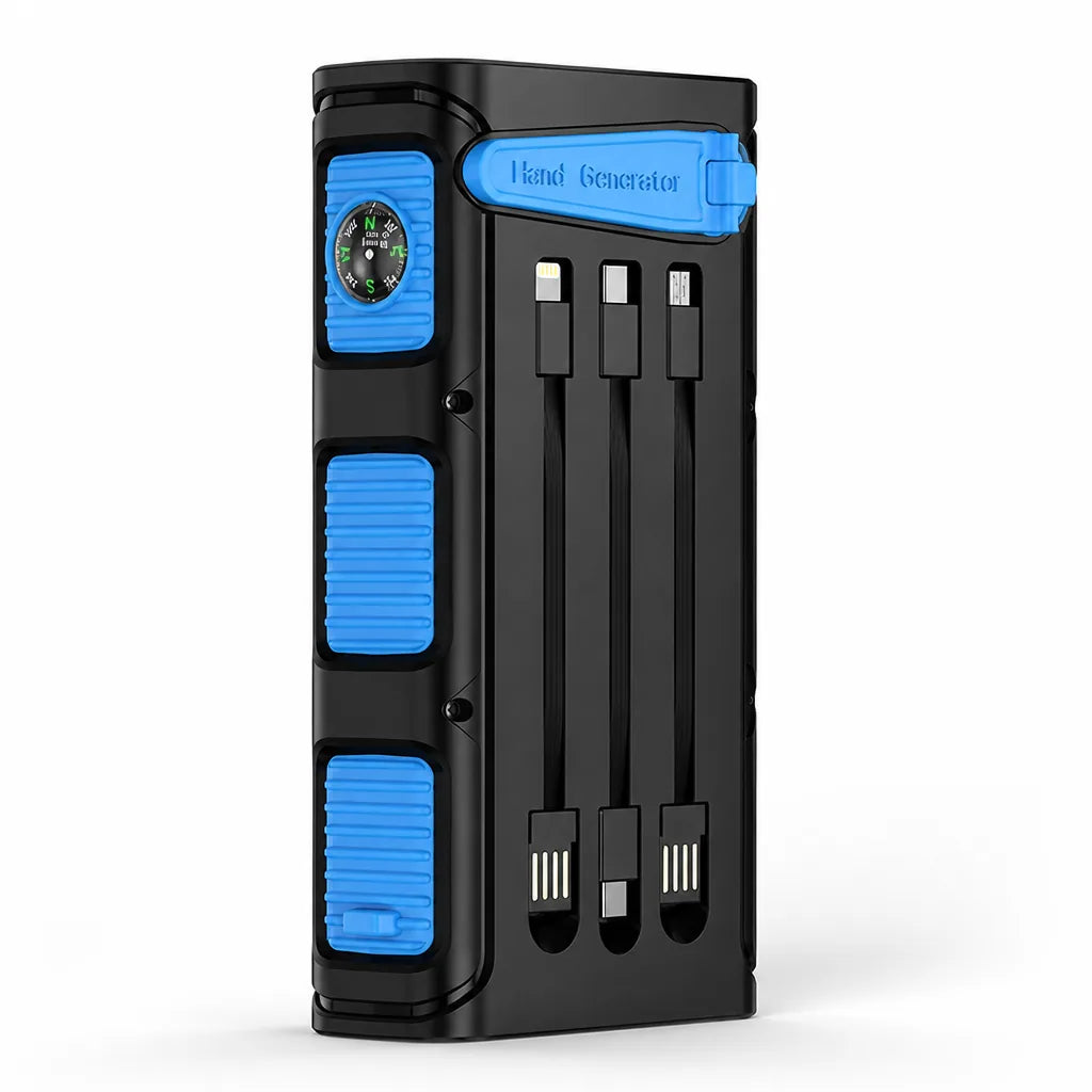 Power Bank Hand-Cranked Multi-Port High Capacity Thermometer & Compass