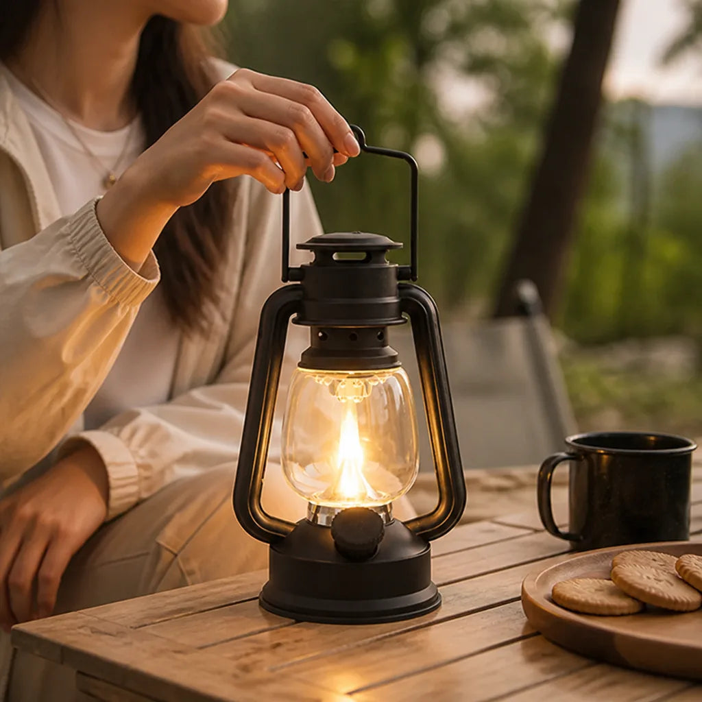 Rechargeable LED Hurricane Lantern with Clear Glass Globe