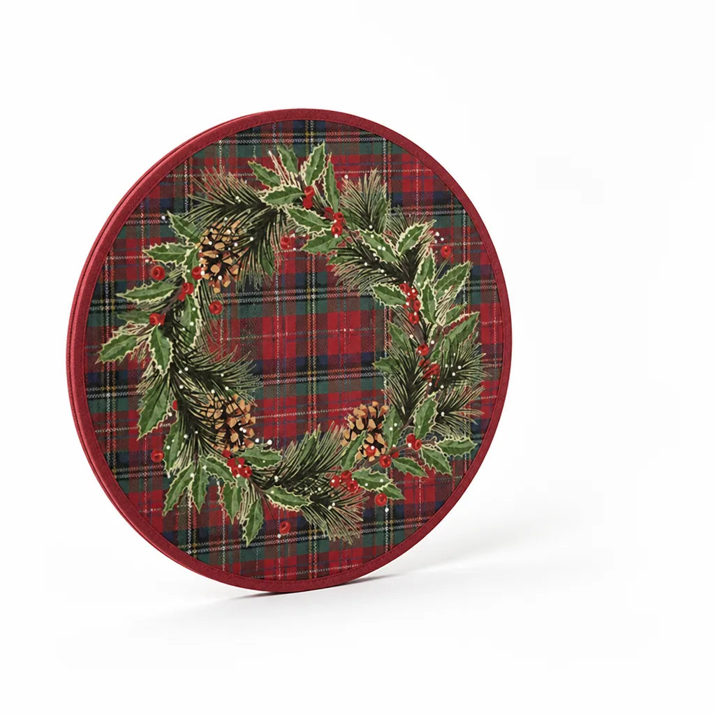 Round Placemat Festive Wreath Tartan Wipeable 36cm