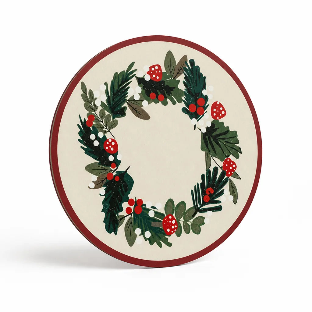 Round Placemat Festive Wreath Tartan Wipeable 36cm