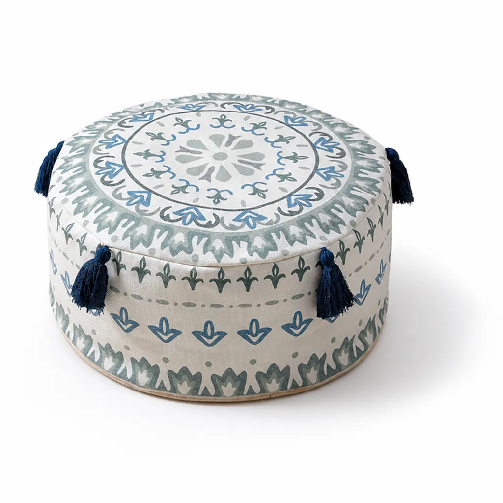Round Pouf Cover Ethnic Jacquard Canvas-Cotton Non-Slip
