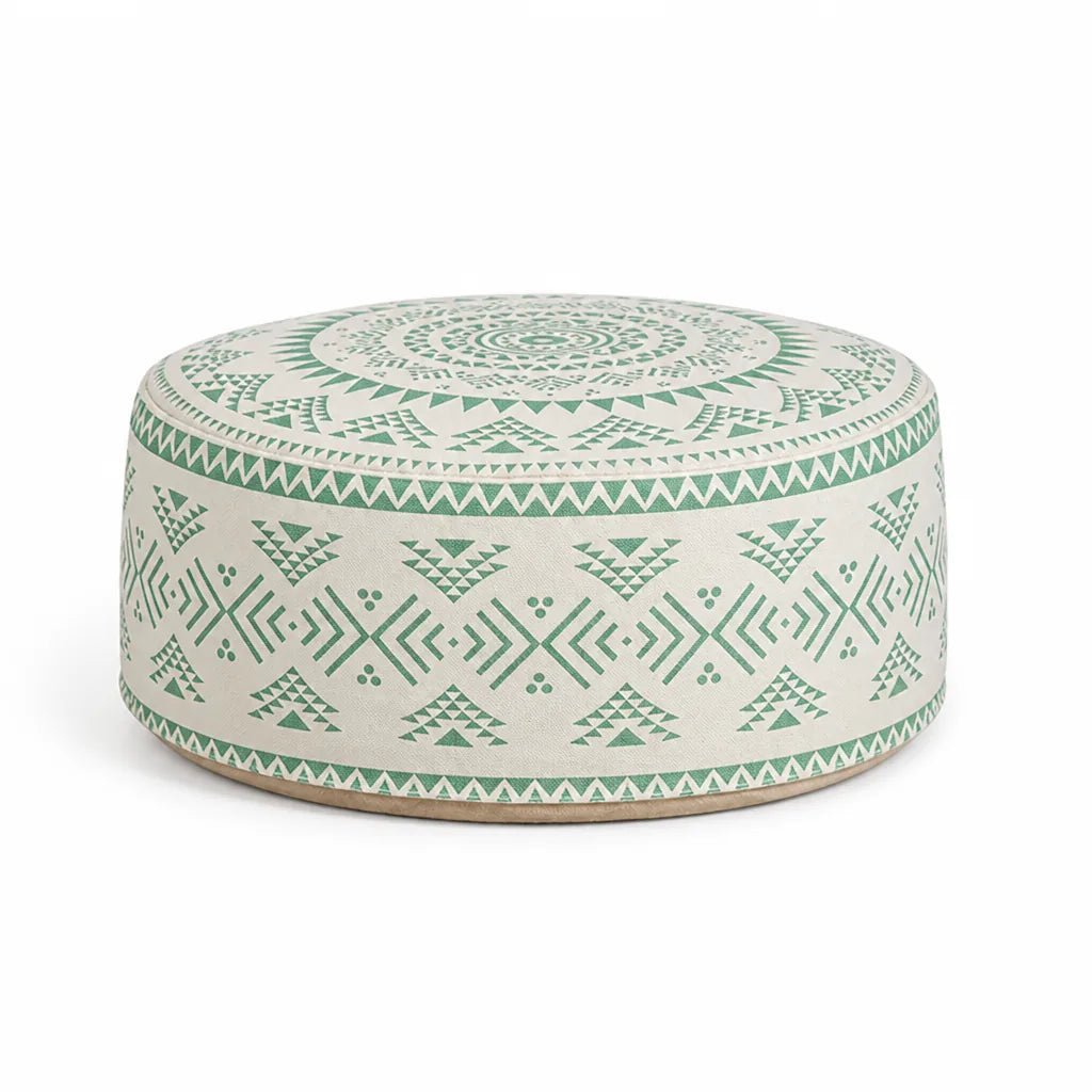 Round Pouf Cover Ethnic Jacquard Canvas-Cotton Non-Slip