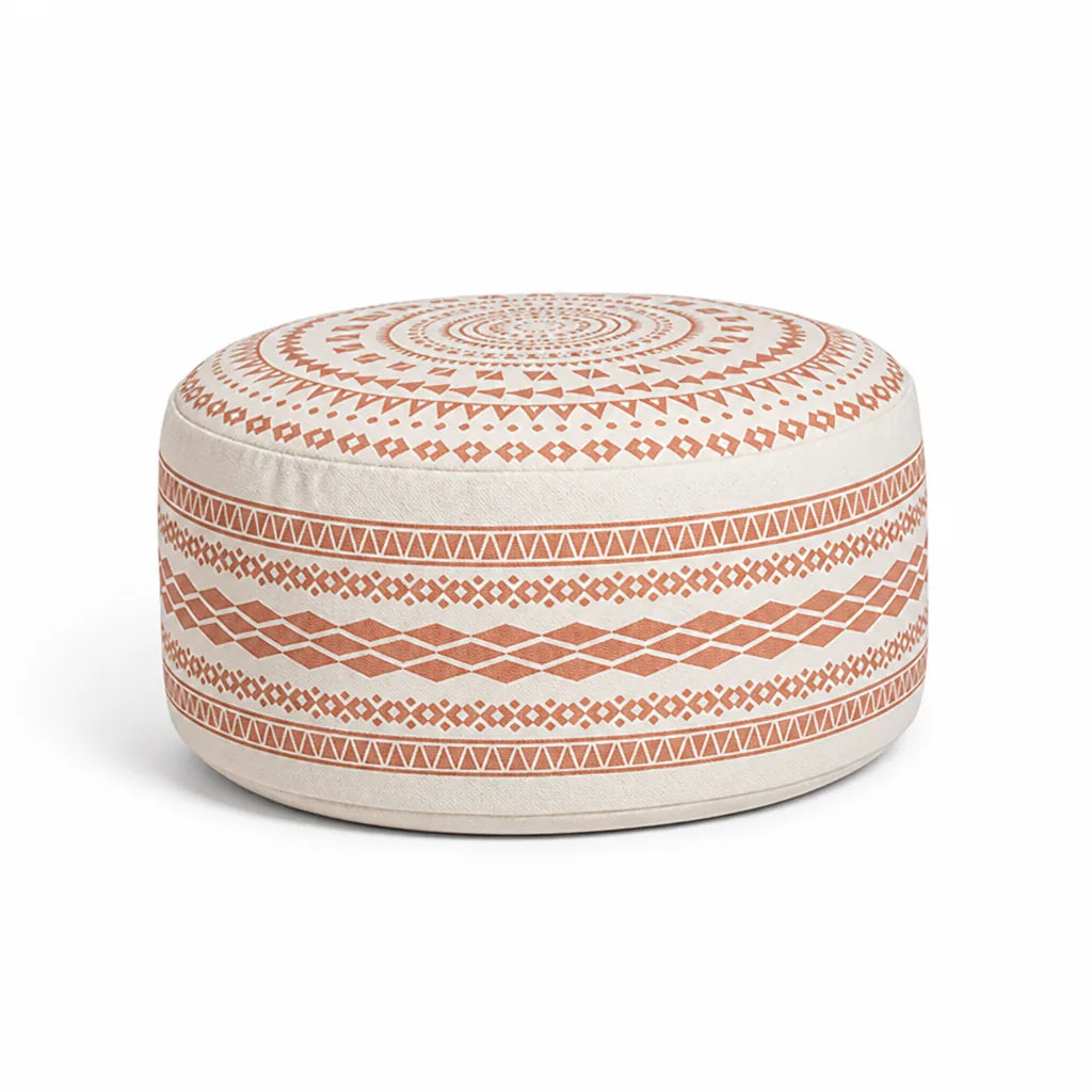 Round Pouf Cover Ethnic Jacquard Canvas-Cotton Non-Slip
