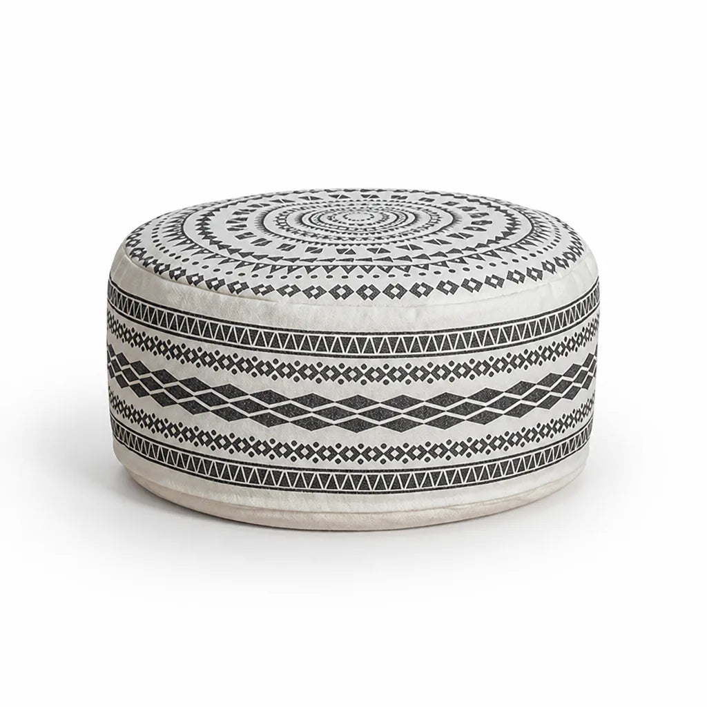 Round Pouf Cover Ethnic Jacquard Canvas-Cotton Non-Slip