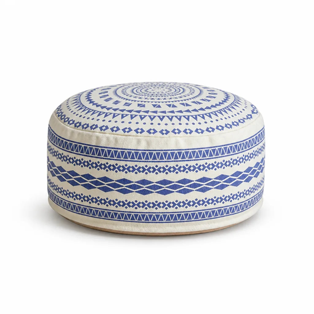 Round Pouf Cover Ethnic Jacquard Canvas-Cotton Non-Slip