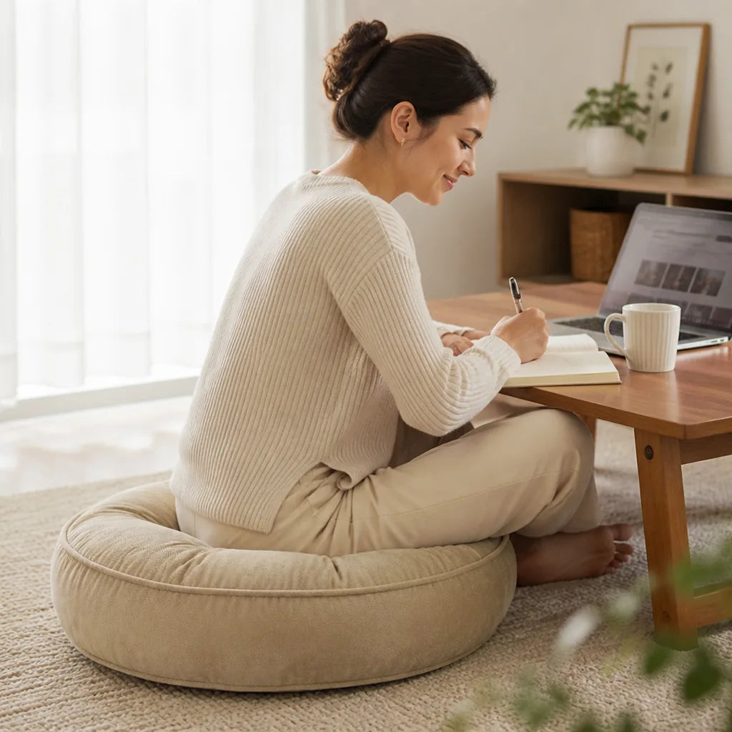 Round Seat Cushion Thick Plush Tufted Microfiber 22 Inch