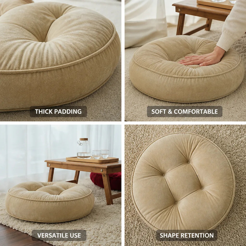 Round Seat Cushion Thick Plush Tufted Microfiber 22 Inch
