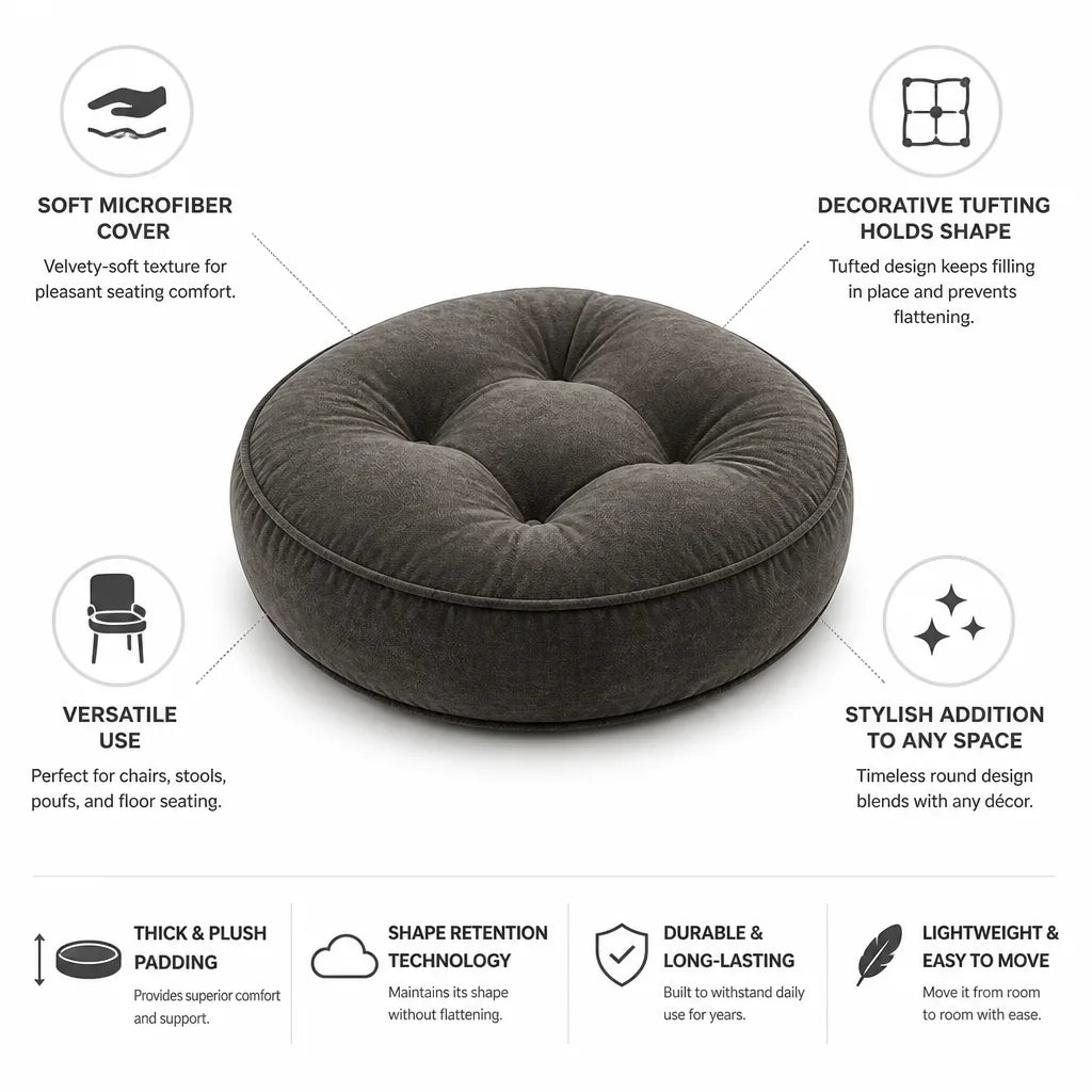 Round Seat Cushion Thick Plush Tufted Microfiber 22 Inch
