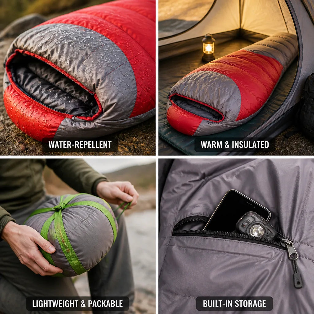 Sleeping Bag Down-Fill Water-Repellent Lightweight & Packable