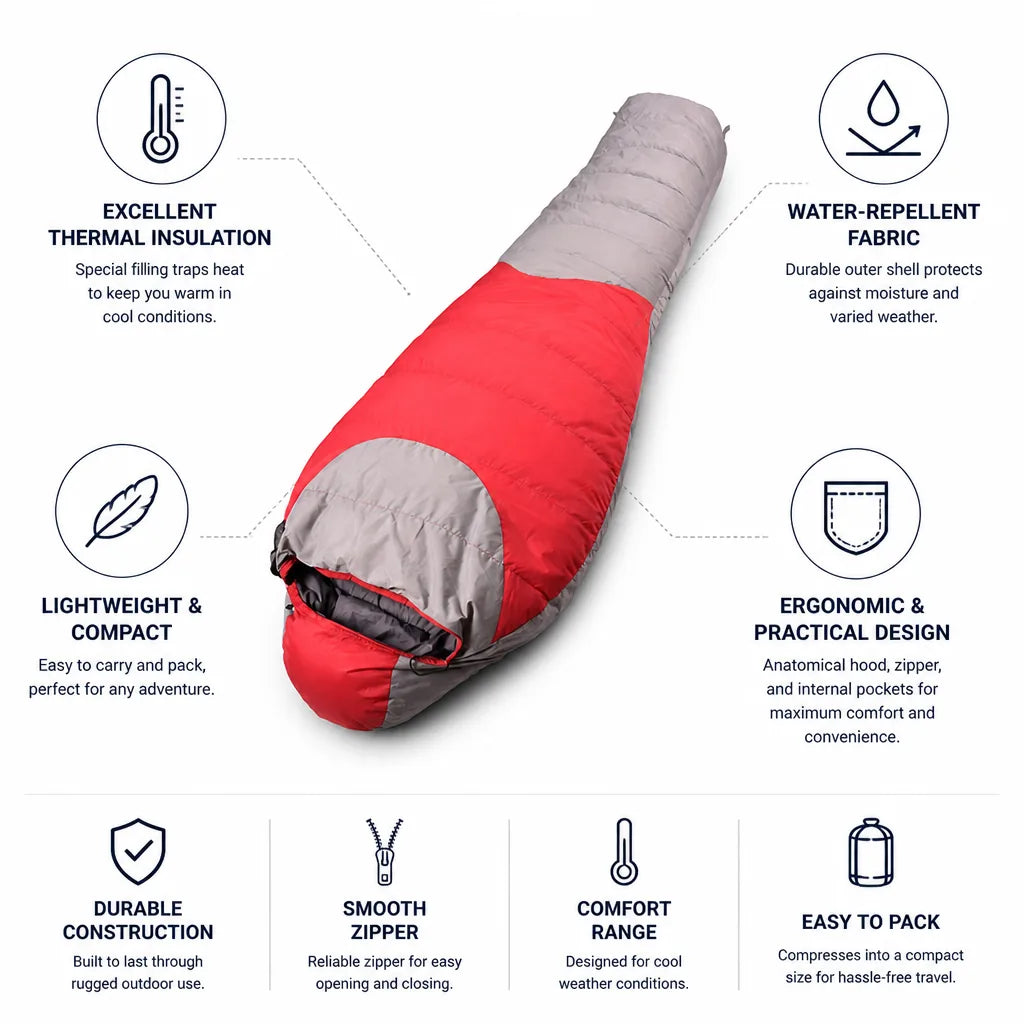 Sleeping Bag Down-Fill Water-Repellent Lightweight & Packable