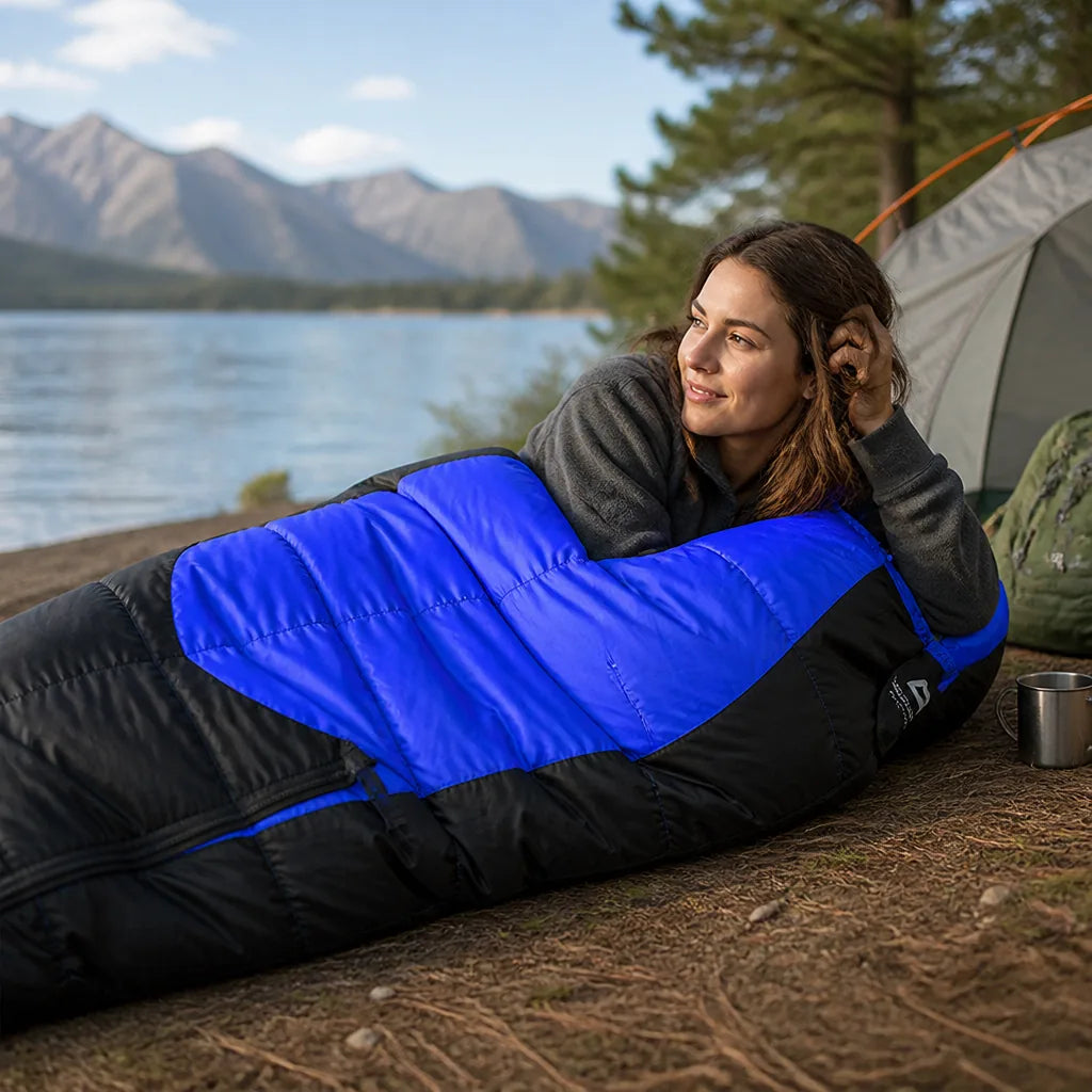 Sleeping Bag Down Fill Water-Repellent Nylon Rated To 23°F