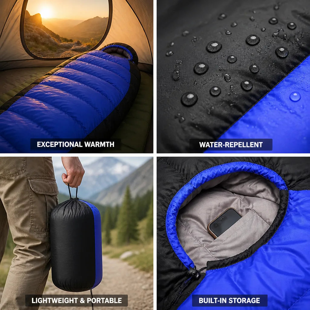 Sleeping Bag Down Fill Water-Repellent Nylon Rated To 23°F