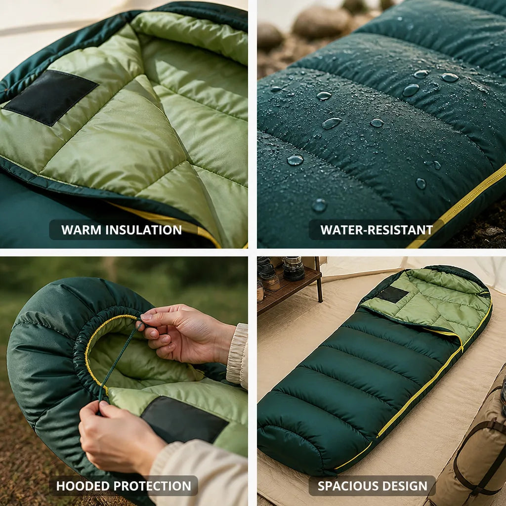 Sleeping Bag Insulated Hooded Water-Resistant