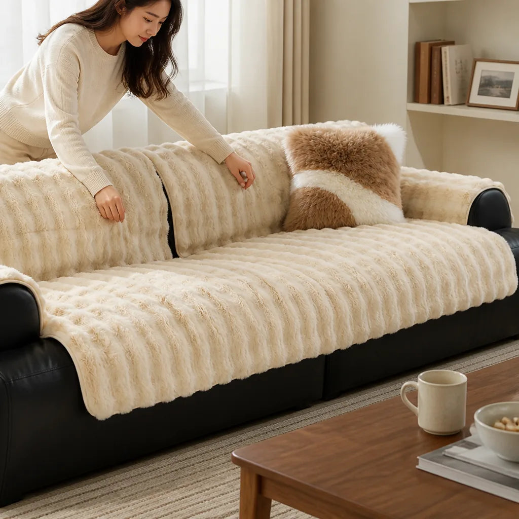Sofa Throw Faux Fur Non-Slip Back Machine Washable
