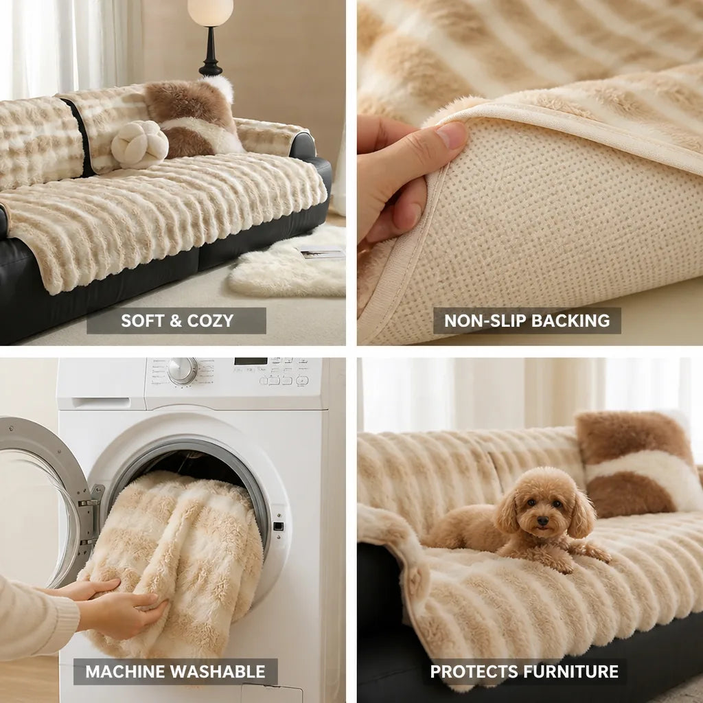 Sofa Throw Faux Fur Non-Slip Back Machine Washable